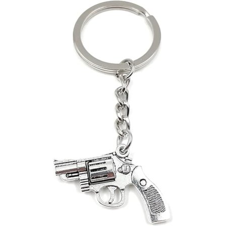 1 stk. Sølvfarvet Metal Revolver Pistol Vedhæng Nøglering