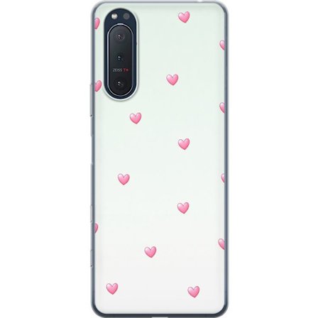 Yhteensopiva Puhelinkuori Sony Sony Xperia 5 II Minimalistinen kuvio vaaleanpunaisilla sydämillä vaalealla taustalla, suloinen ja yksinkertainen muo