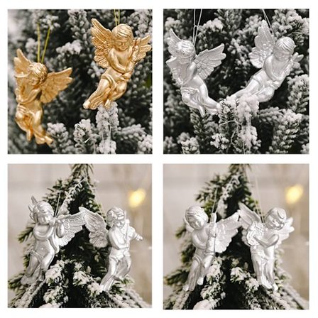 12 stk. guld- og sølvfarvet engel vedhæng, kreativt nyt kerub dukke vedhæng, juletræs pynt