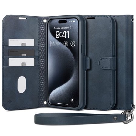 Spigen Wallet S Pro-etui for iPhone 15 Pro - marineblå