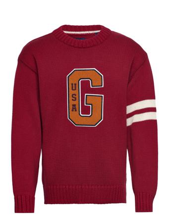 D1. Over D Letterman C-Neck Strikkegenser M. Rund Krage Rød GANT