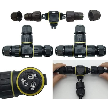 Vanntett kobling T-form / 2 stk IP68 vanntett kabelkobling