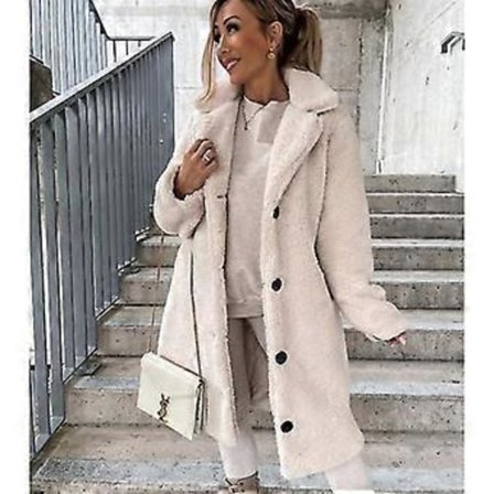 Dame Fleece Frakke, Forår Og Vinter Mode Fuzzy Jakke Kunstig Pels Fluffy Cardigan Overfrakke (4XL BEIGE)