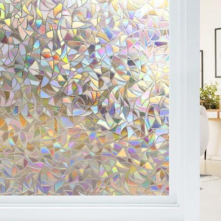Vinduefolie Privatliv Selvhæftende Statisk Klæbende 3d Farvet Glas Dekorativ Regnbue Sticker Fjernelse 44.5x200cm