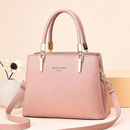Dam Satchel Handväskor Mjuk Vegansk Läder Topphandtag Tote Axelväskor Crossbody Väskor för Kvinnor Rosa
