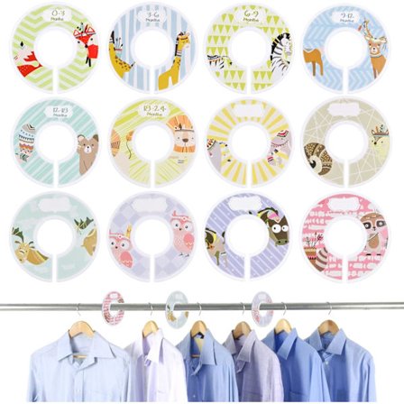 12 kappaletta vauvan vaatekaapin jakajia, pyöreät vauvan kokoiset jakajat, jakajat vauvan kaappiin, järjestä vaatteet vaatetyypin, koon tai iän mukaan