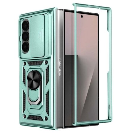 Mobilskal för Samsung Galaxy Z Fold 7 med Ringstöd och Kameraskydd Ljusgrön
