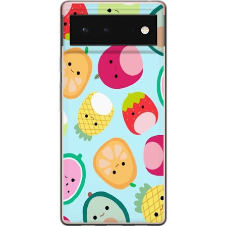 Kompatibel Mobilcover til Google Pixel 6 Mønster af kawaii frugter som jordbær citron ananas og avocado på lyseblå baggrund