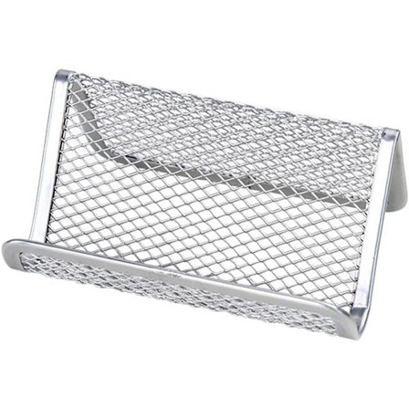 Metallnät visitkortsorganisatör, visitkortshållare för skrivbord, visitkortshållare för skrivbord, nätorganisatörhållare (silver) 2 st