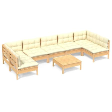 Vidaxl Loungegrupp Med Gräddvita Dynor 8 Delar Massiv Furu Creme