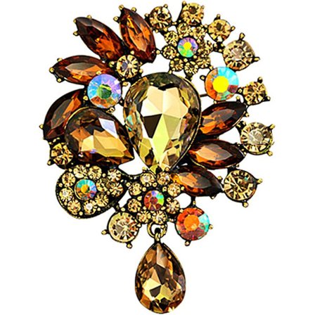 Womenfts Vintage Fashion Brosch, Kristall Antikguld Ton Droppforma Bukett Stil För Fest Bröllop Ect, Gul, 4.13 tum x 4.25 tum x 0.66 tum