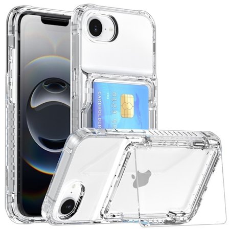 Etui til iPhone 16e 6.1 transparent øl flip kort slot anti-fald
