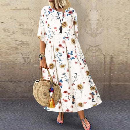 Klänningar Dam Festklänning Blommig Sommar O-hals Vintage Print Ve