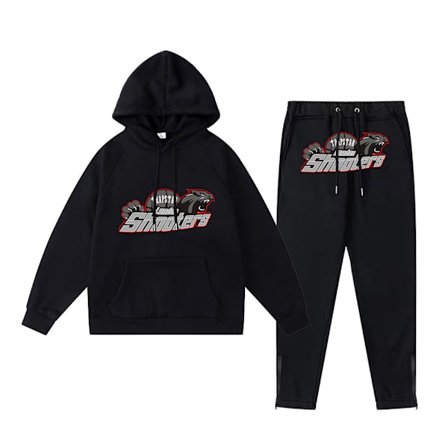 ny Trapst Tigerhoved Tryk Hætteklædt Plys Trøje Mode Gradient Bogstav Casual Sportssæt Tryk 04- Sort Print 04- Sort