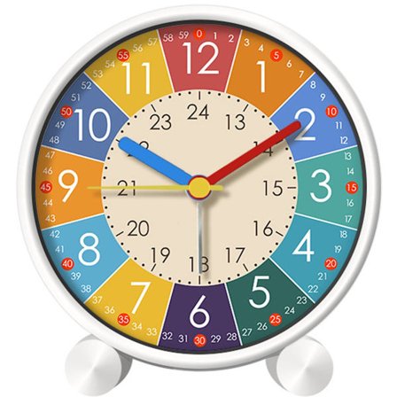 Analogt Vækkeur til Børn til at Lære at Fortælle Klokken med Farverig Urskive, Lydløst Ur, Batteridrevet med Baggrundsbelysning, til Børn, Teenagere, 