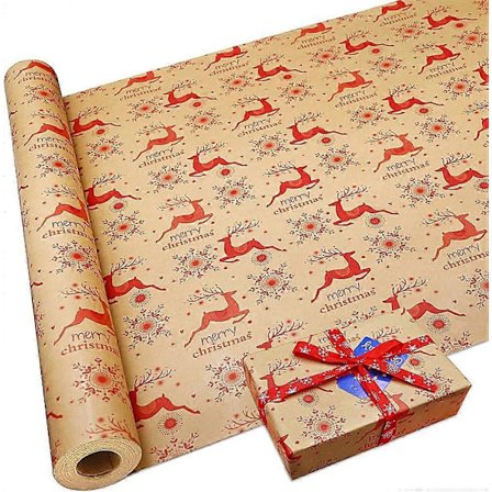 10 Åpne 50cm*70cm Julegavepapirrull, Elgmønster Gavepapirrull, Resirkulerbart Kraftpapir for Julebordsdekorasjon