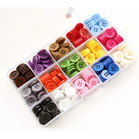 5/8 tum (15 mm) 15 färger Platta Bakknappar för Sömnad, 4 Hål