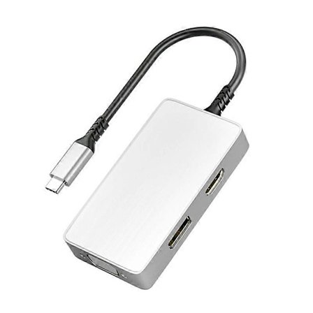 ULT-unite 5 i 1 USB-C / Type-C till 3,5 mm Audio + VGA + DP + HDMI + PD Port Multifunktionell HUB-adapter (Vit)