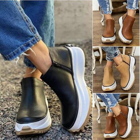 Plattformstøvletter for kvinner med glidelås på siden, moteriktige ankelstøvletter, lette for vinter og høst