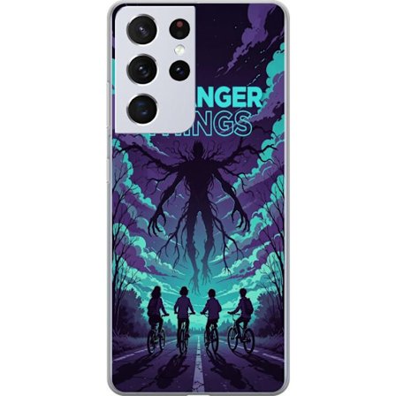Kompatibelt Mobildeksel til Samsung Samsung Galaxy S21 Ultra 5G Stranger Things-inspirert fantasyillustrasjon med mørkt monster, syklende barn og dra