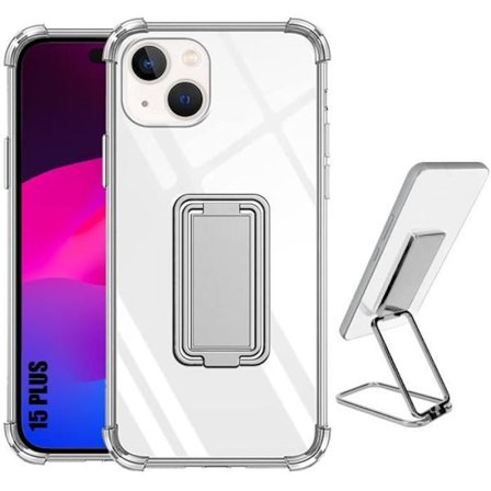 Skal för iPhone 15 Plus, Ultra Slim Shockproof Silikon med justerbart metallstöd Silver