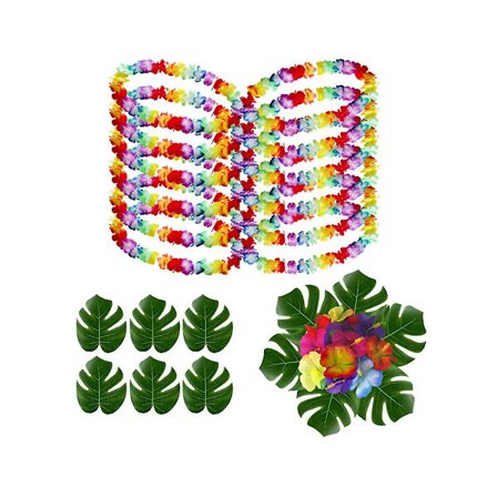 48 kpl Havaijilaisia ​​Garland Leis-kaulakoruja Teko-palmulehtiä Havaijin Trooppisiin Luau-koristeisiin