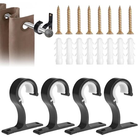 Et sett med 4 gardinstangbraketter i aluminiumslegering, takbraketter - 25-28 mm - svart