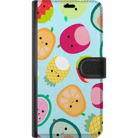 Kompatibelt Lommeboketui til OnePlus 13R Mønster av kawaii-frukter som jordbær sitron ananas og avocado på lyseblå bakgrunn