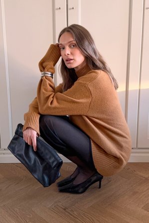 NA-KD - Strikket genser i ullblanding med sømdetaljer - Gensere - Brun - XS