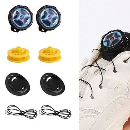 Automatisk roterende spænde no-tie snøresystem - 4 dele til sneakers og hverdagssko Black