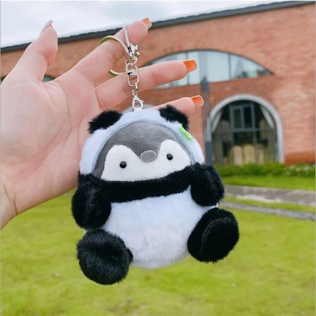 Pehmoinen avaimenperä Kawaii-avaimenperä Pienet täytetyt eläimet, Panda Pingviini, Söpöt avaimenperät reppuihin, Kawaii-eläimet. (Musta-Panda 