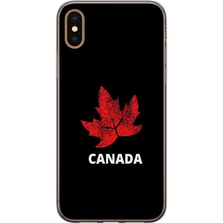 Kompatibelt Mobilskal till Apple Apple iPhone X Grafisk lönnlövssymbol i rött mot svart bakgrund med tydlig Kanadareferens och minimalistisk design