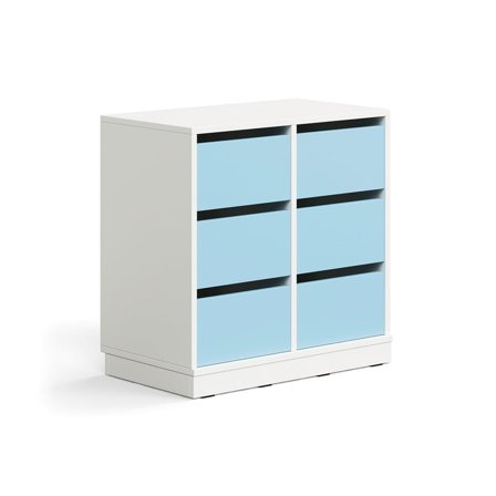 Student storage CASPER, 6 drawers, base frame, white/sky blue