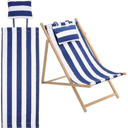 Strandstol Sling Stol Lerret Stoff med Pute 44x17 Blå og Hvite Striper Casual Lounge Stol Erstatning Lerret Utendørs Sammenleggbar Stol Stoff for 