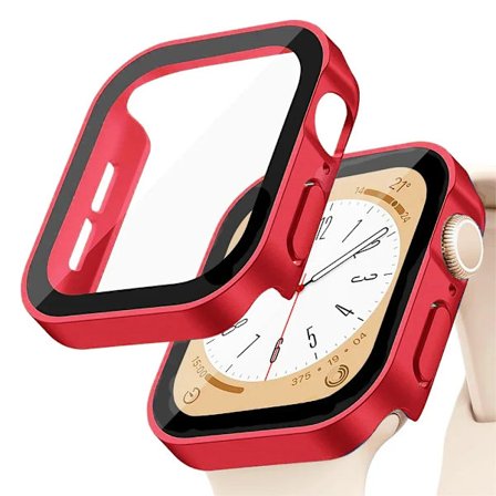 Glas + skal för Apple Watch serie 9 8 7 6 5 4 se 44mm 40mm 41mm 45mm Rak Kant Skärmskydd Apple Watch tillbehör