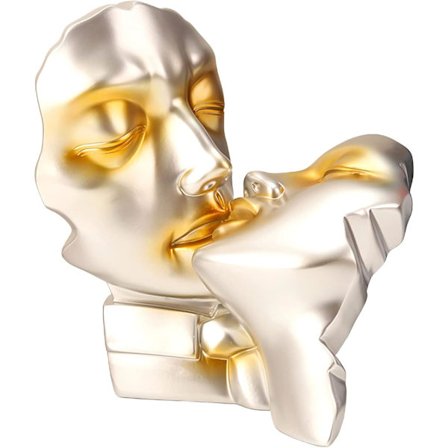 Kjærlighet som omfavner abstrakt harpiks romantisk par ansikt skulptur figur dekorasjon moderne kunst, gull, 20cm x 14.5cm x 22cm