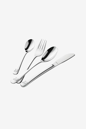 Amefa - Børnebestik Teddy 4 dele - Krom - Børneservice & tilbehør - Fra Homeroom