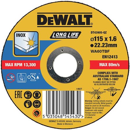 Dewalt DT43905 Kapskiva thin cutting 115 x 1,6 mm, Kapa, slipa & polera
