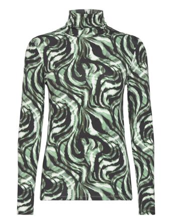 Slhanadi Printed Rollneck Ls Tops T-shirts & Tops Long-sleeved Green Soaked In Luxury