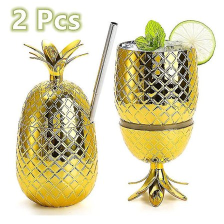 2 stk 500ml Ananas Drikk Kopper Tumbler Med Utstrekkbar Straw, Cocktail, Øl, Juice Kopper Bar, Fest Drikk -