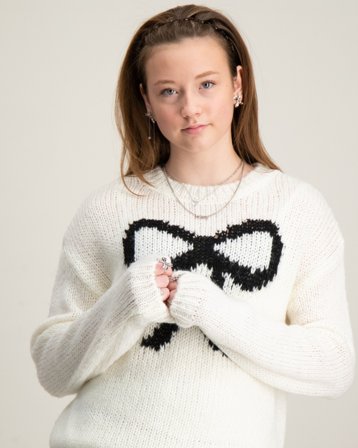 LMTD NLFBOW LS SHORT KNIT Blanc Pulls Fille - Kids Brand Store
