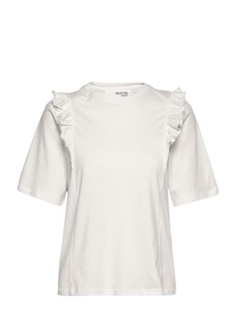 Slfmaggie Ss Ruffle Tee M White Selected Femme