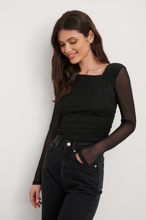 NA-KD Trend Meshtopp Med Asymmetrisk Halsringning - Festtoppar - Svart - Small