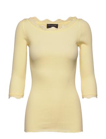 Organic T-Shirt Boat Neck W/Lace T-shirts & Tops Long-sleeved Keltainen Rosemunde