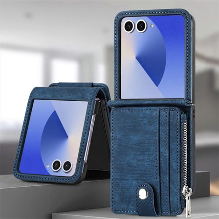 Samsung Z Flip 7 puhelin kotelo, korttipidike suojakuori, tummansininen