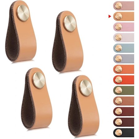 {PL}4 stk. Læder Møbelgreb, Skabsdørsknap Lædergreb Skuffeknop, Vintage Møbelgreb Til Skabe, Kommoder, Køkken (Beige, Enkelt Hul)