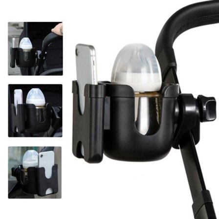Barnevognsholder for Mobil og Flaske - Mobilholder Flaskeholder Barnevogn svart