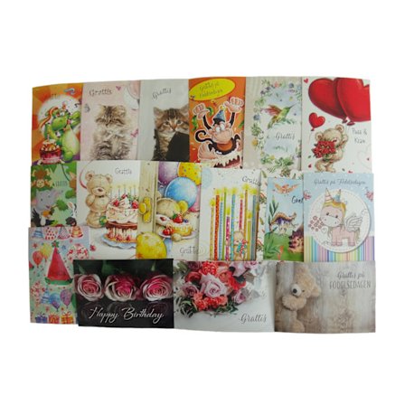 16st Vykort - Grattis Kort - Katter Hundar Nallar mm