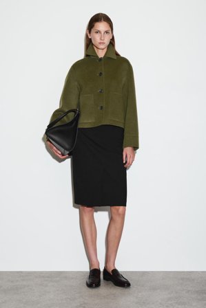 COS Femme Veste Courte Silhouette Boxy En Laine Double Face Jacket in Vert