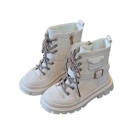 Unisex Barn Snörning Sido Zip Vinterskor High Top Combat Boot